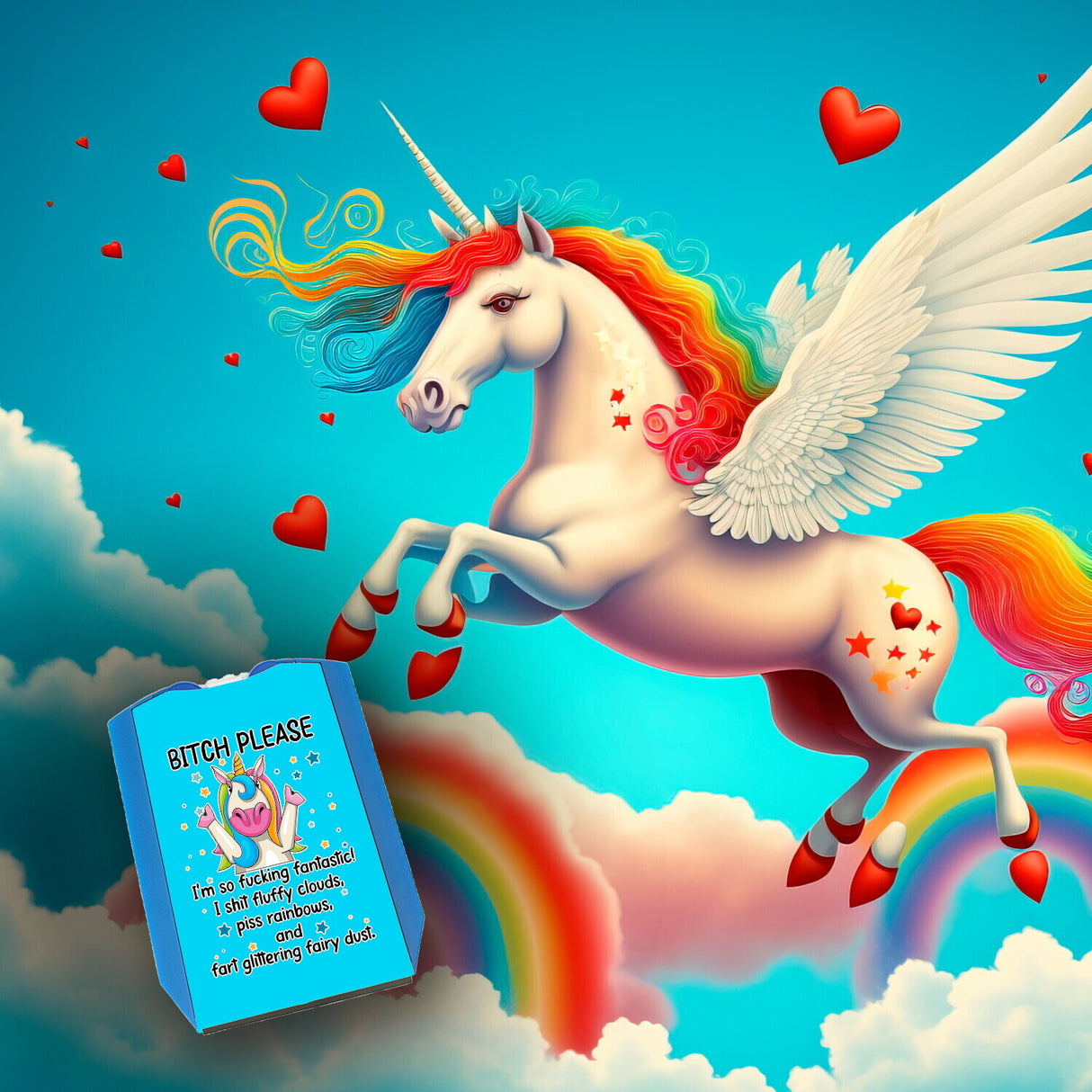 Einhorn Parkscheibe mit Spruch: Bitch Please und Einkaufswagenchips