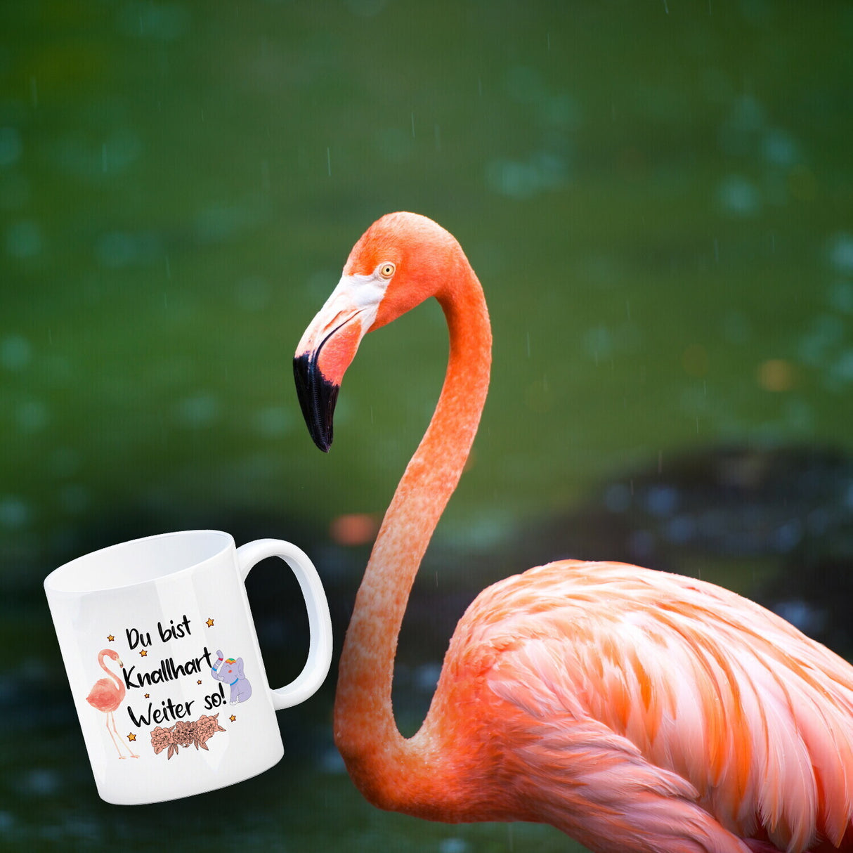 Flamingo und Elefant Motivation Kaffeebecher mit Spruch