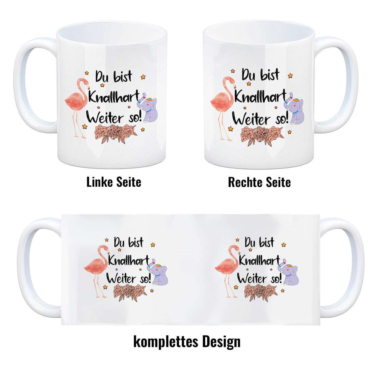 Flamingo und Elefant Motivation Kaffeebecher mit Spruch
