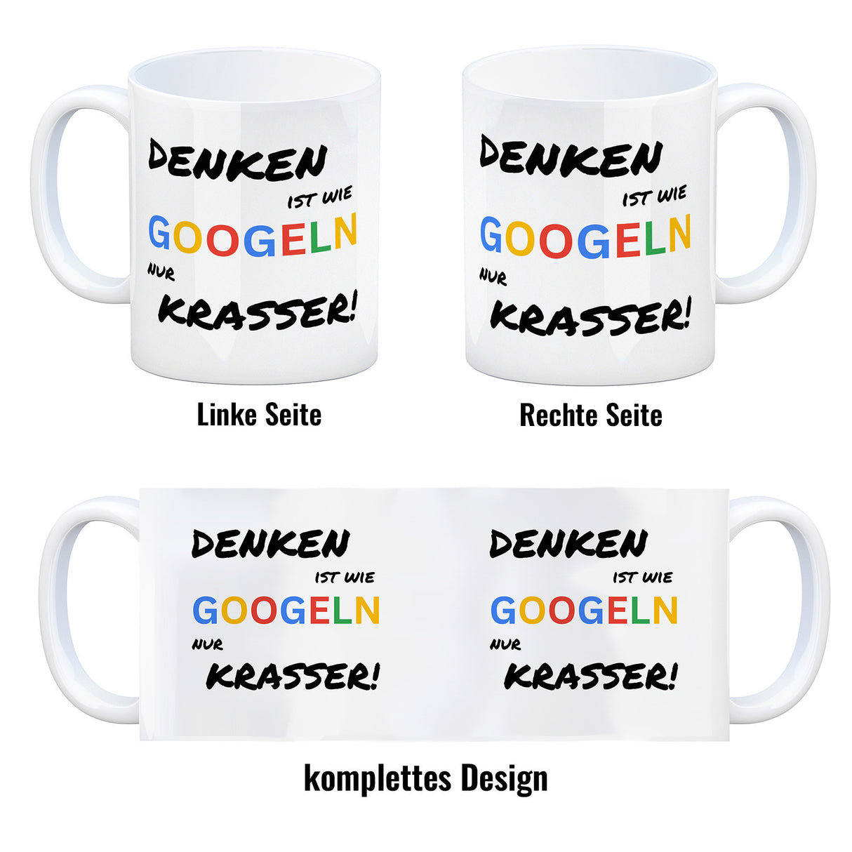 Suchmaschine Kaffeebecher mit Spruch Denken ist wie googeln nur krasser