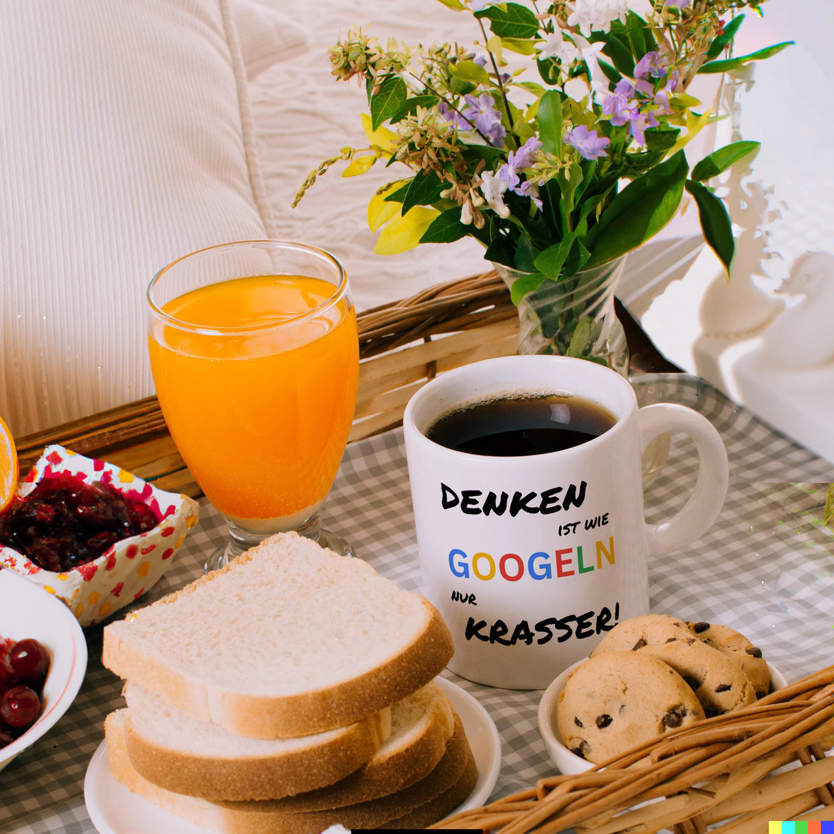 Suchmaschine Kaffeebecher mit Spruch Denken ist wie googeln nur krasser