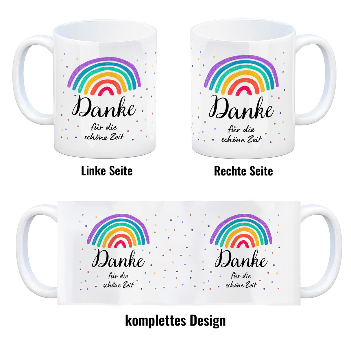 Regenbogen Kaffeebecher mit Spruch Danke für die schöne Zeit