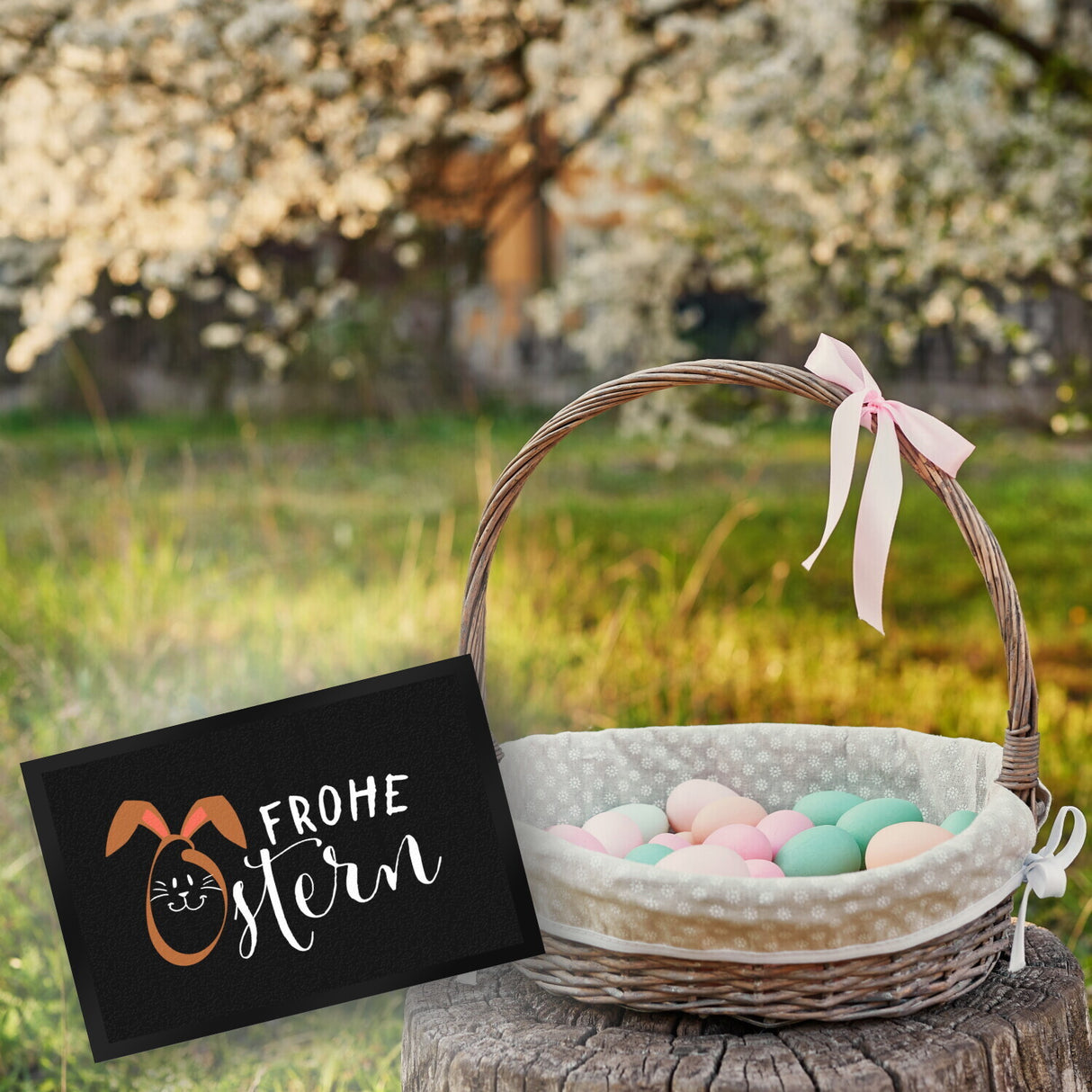 Frohe Ostern Fußmatte mit niedlichem Osterhasen