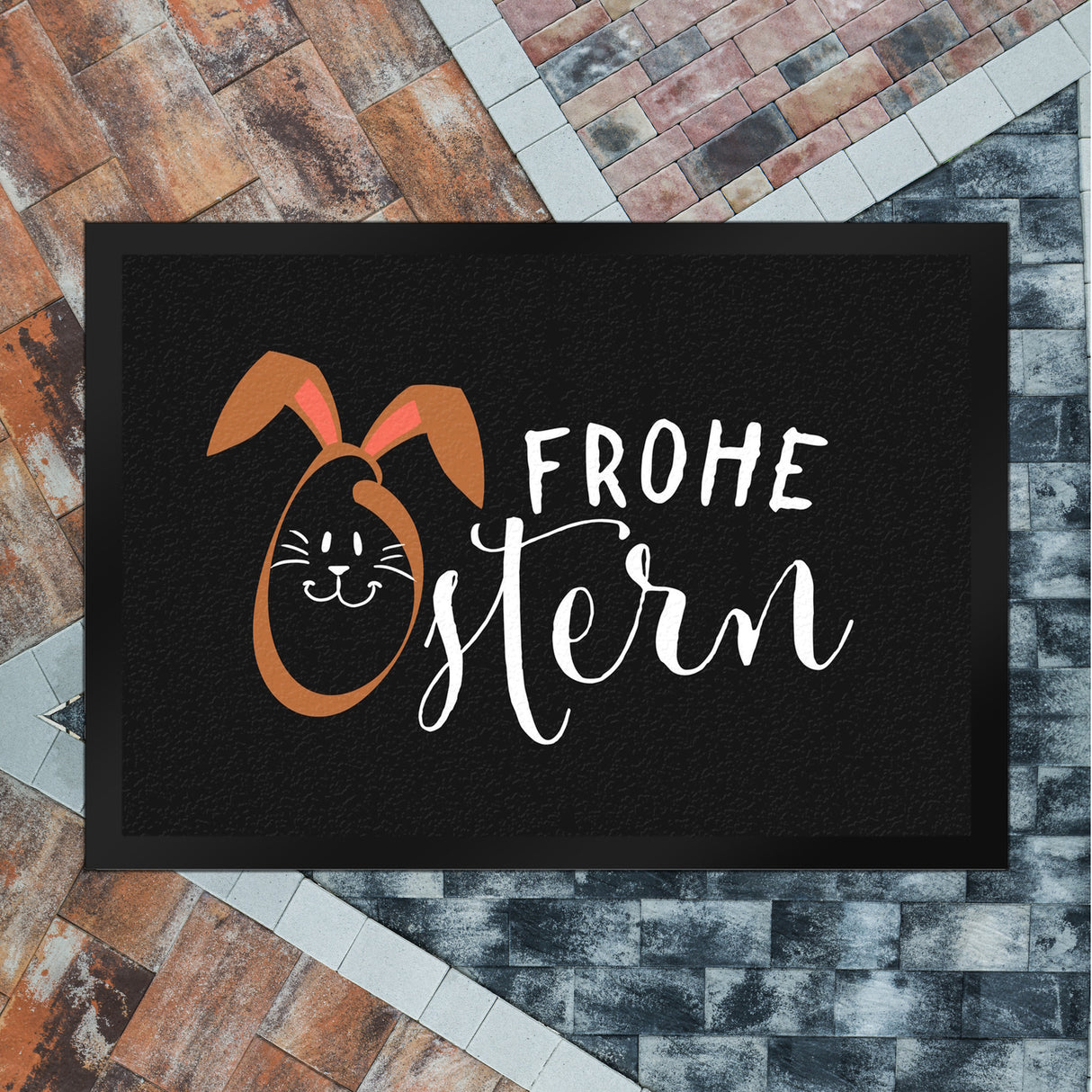 Frohe Ostern Fußmatte mit niedlichem Osterhasen