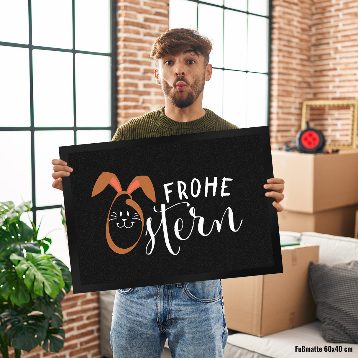 Frohe Ostern Fußmatte mit niedlichem Osterhasen