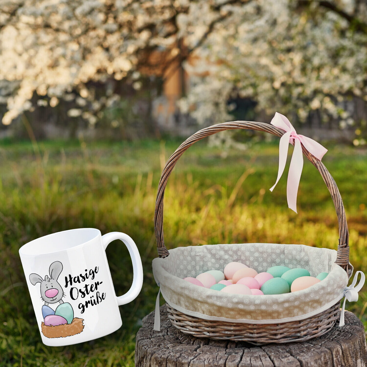 Hasige Ostergrüße Kaffeebecher mit niedlichem Osterhasen
