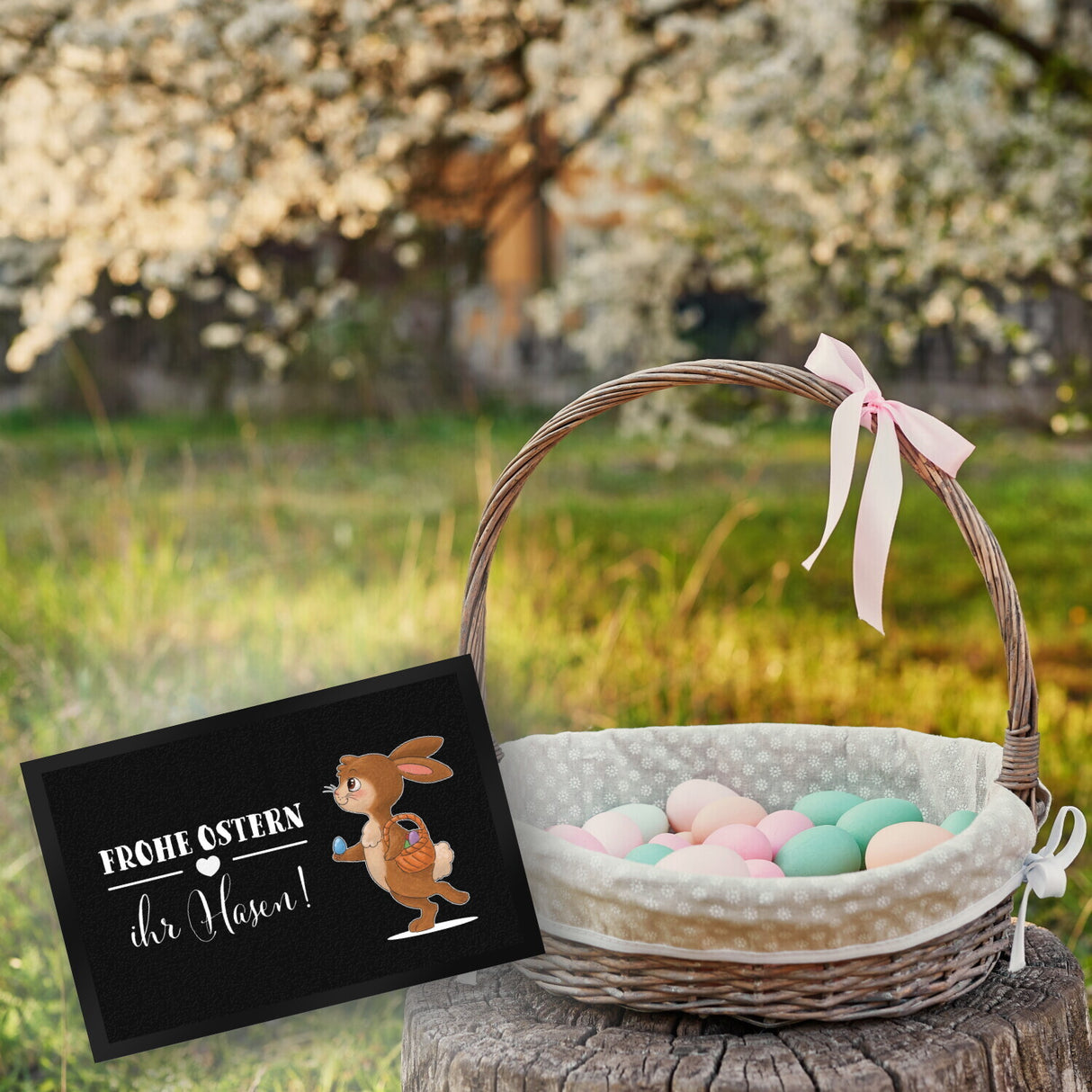 Frohe Ostern ihr Hasen Fußmatte mit süßem Osterhase