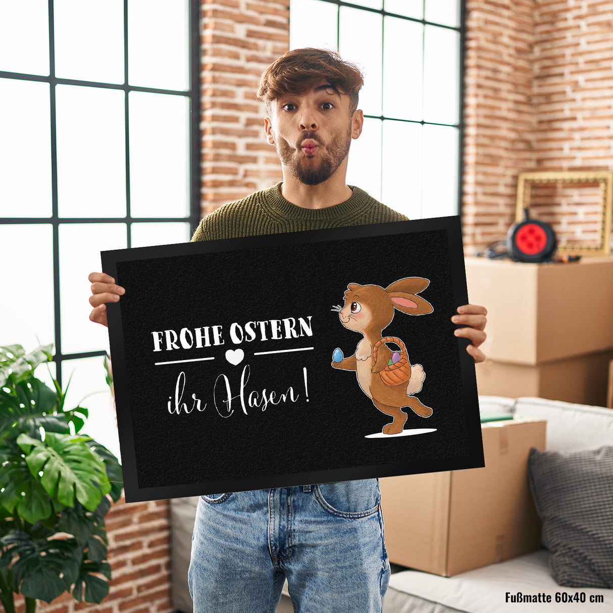 Frohe Ostern ihr Hasen Fußmatte mit süßem Osterhase