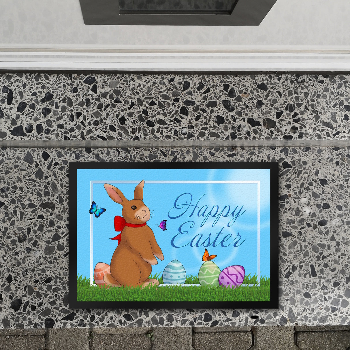 Happy Easter Fußmatte mit Osterhasen und bunten Ostereiern