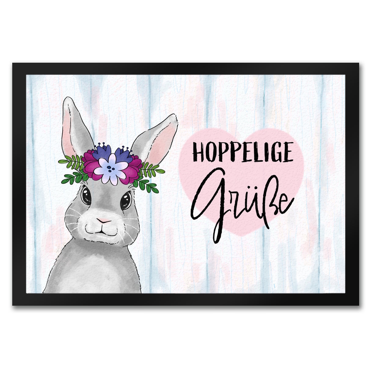 Hoppelige Grüße Fußmatte mit süßem Osterhase und Blumen