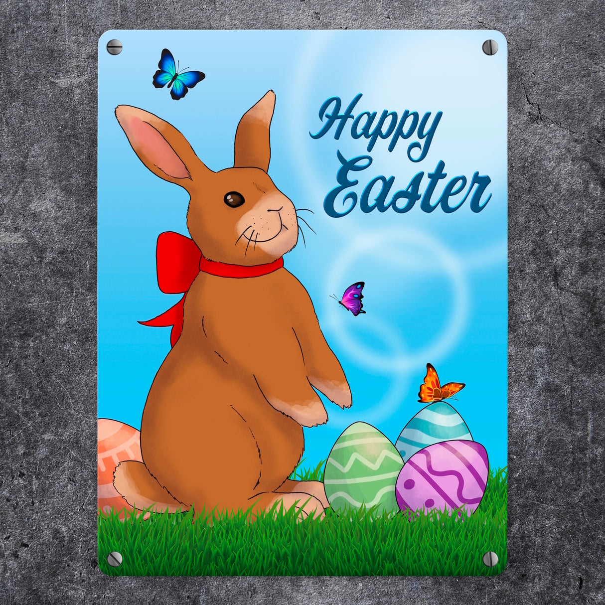 Happy Easter Metallschild mit Osterhase und Ostereiern