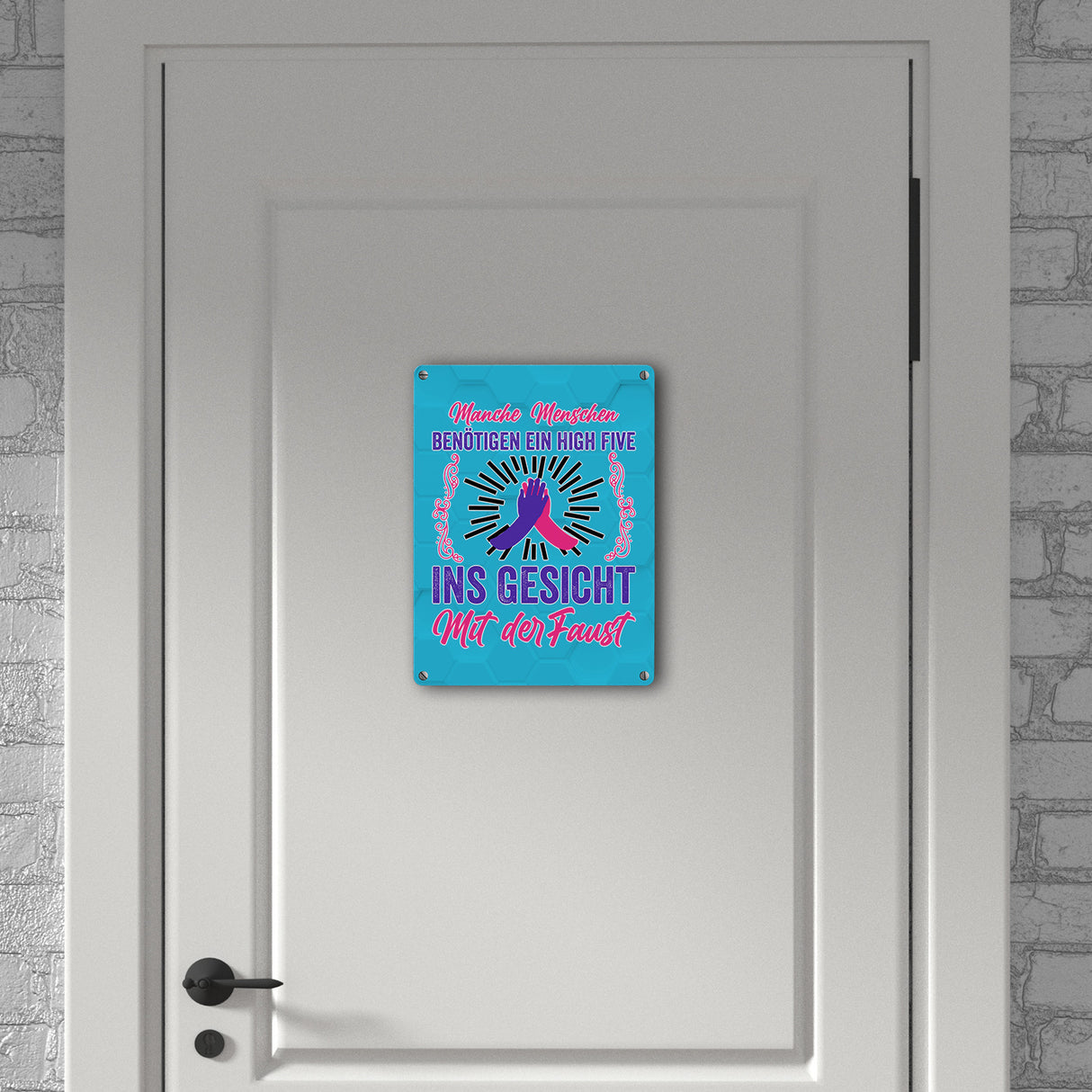 High Five Metallschild in 15x20 cm mit Spruch High Five ins Gesicht mit der Faust