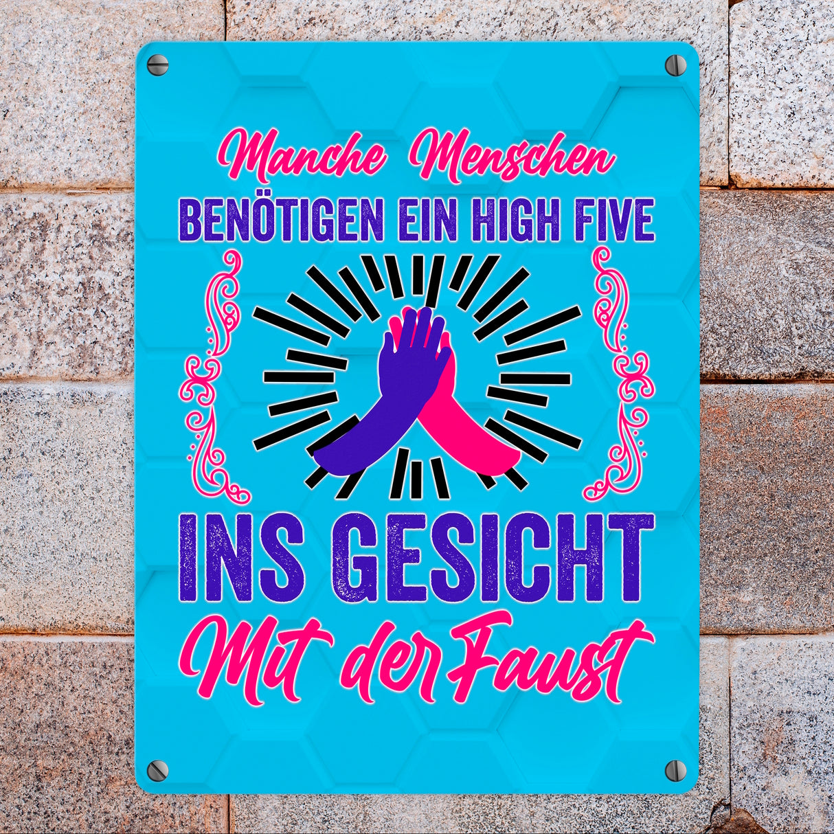 High Five Metallschild in 15x20 cm mit Spruch High Five ins Gesicht mit der Faust