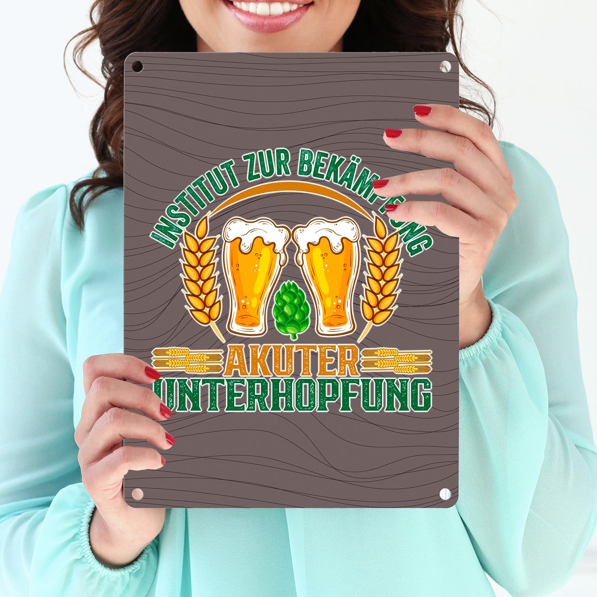 Bier Metallschild in 15x20 cm Institut zur Bekämpfung akuter Unterhopfung