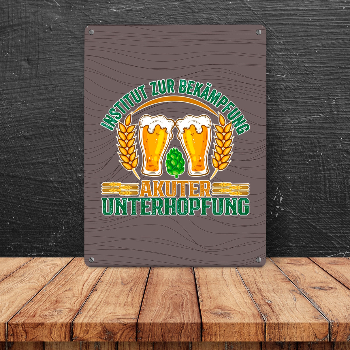 Bier Metallschild in 15x20 cm Institut zur Bekämpfung akuter Unterhopfung