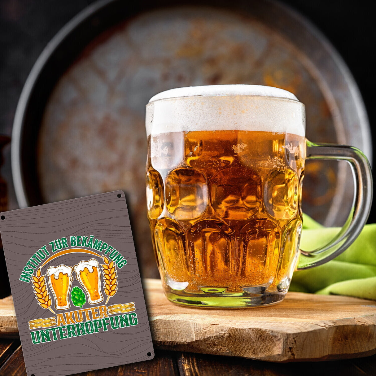 Bier Metallschild in 15x20 cm Institut zur Bekämpfung akuter Unterhopfung