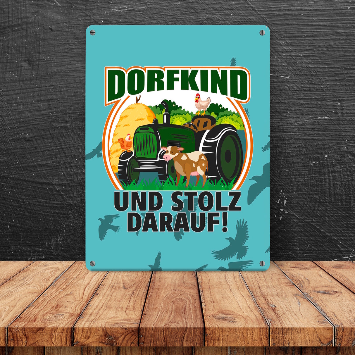 Dorf Metallschild in 15x20 cm mit Spruch Dorfkind und stolz darauf