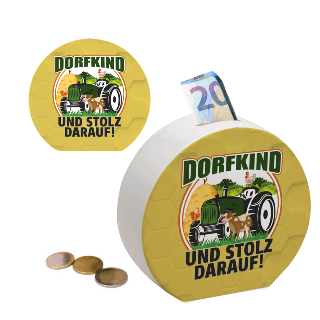 Dorf Spardose mit Spruch Dorfkind und stolz darauf