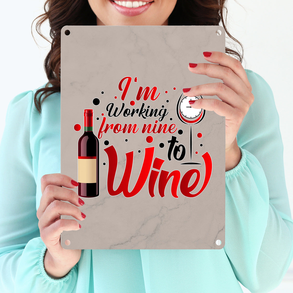 Wein Metallschild in 15x20 cm mit Spruch I´m working from nine to Wine