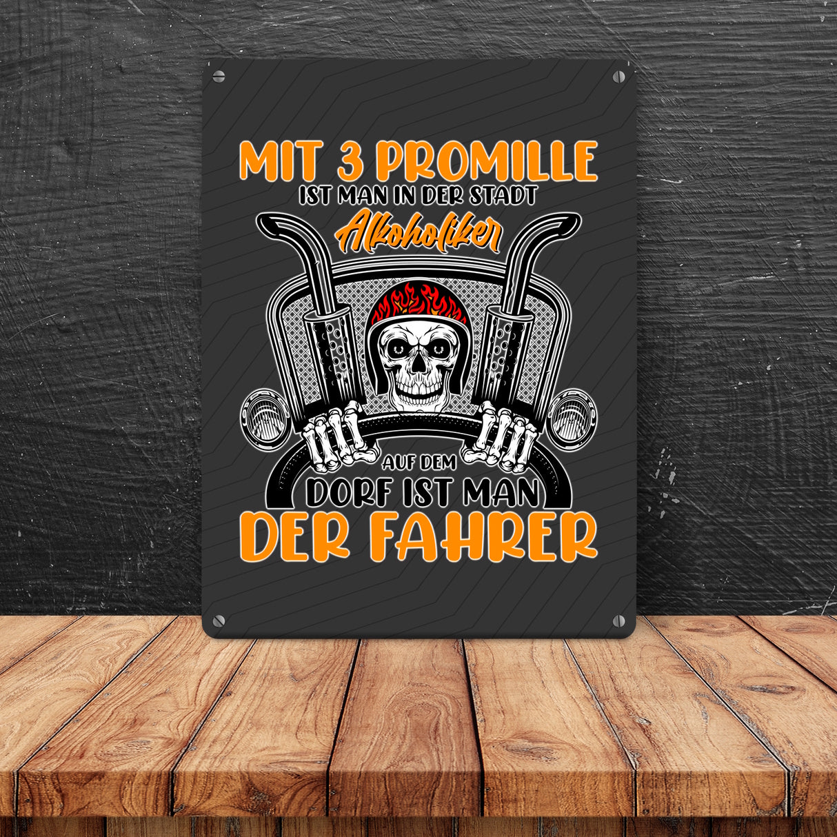 Dorf Metallschild in 15x20 cm mit Spruch Mit 3 Promille ist man der Fahrer