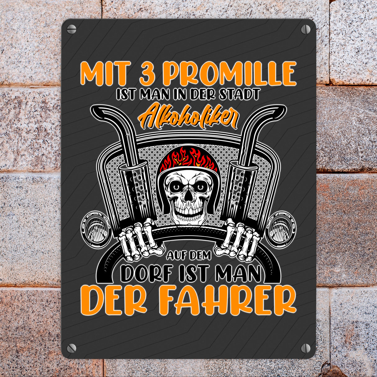 Dorf Metallschild in 15x20 cm mit Spruch Mit 3 Promille ist man der Fahrer