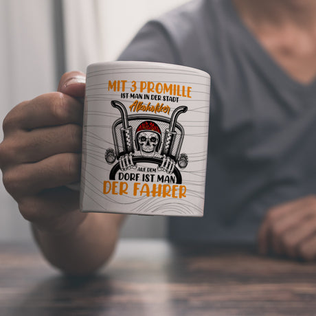 Dorfkind Kaffeebecher mit Spruch Mit 3 Promille ist man der Fahrer