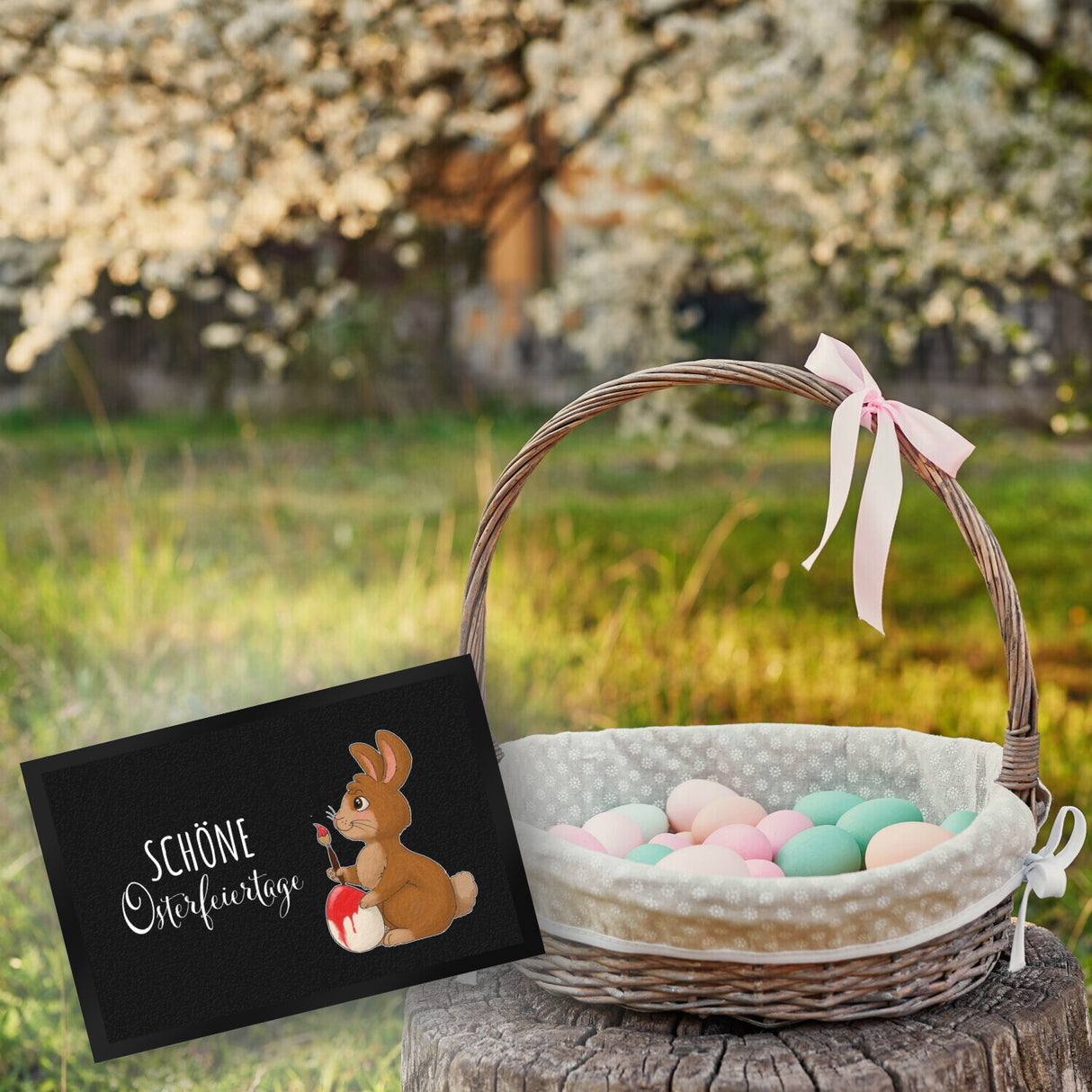 Schöne Osterfeiertage Fußmatte mit Hase und Osterei