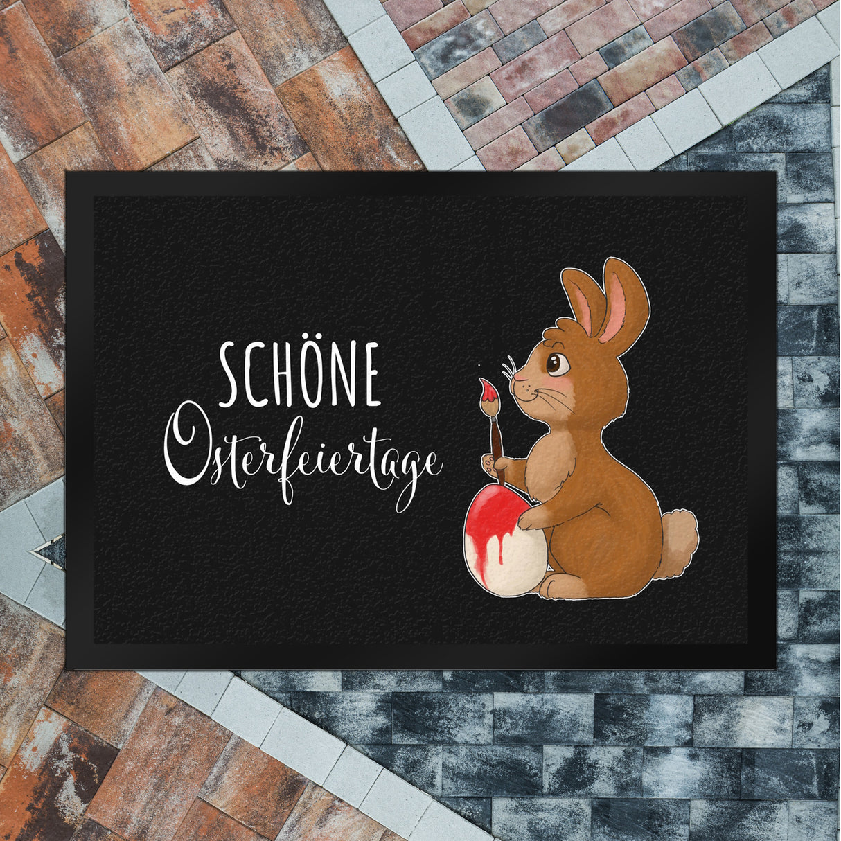 Schöne Osterfeiertage Fußmatte mit Hase und Osterei
