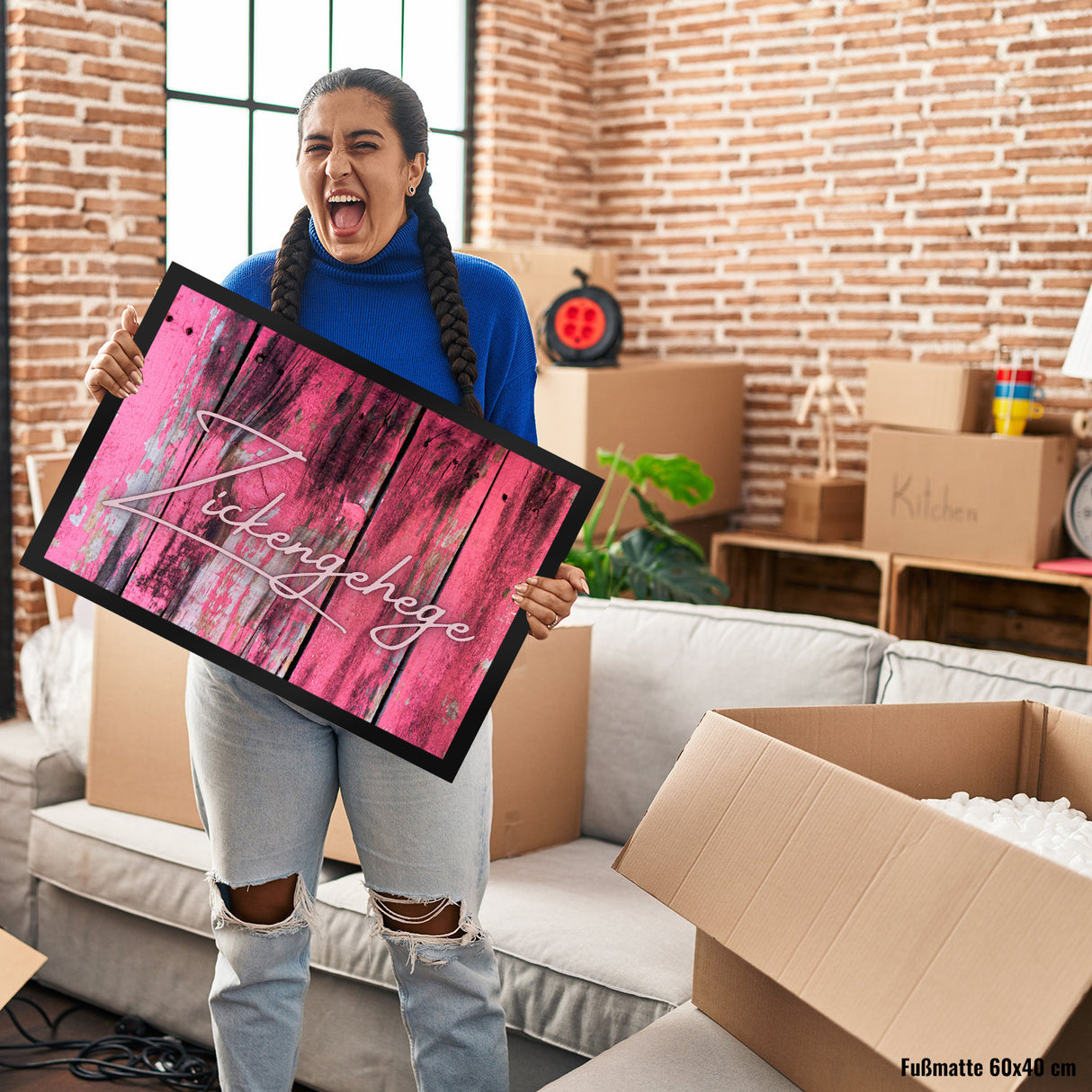 Zickengehege Fußmatte in 35x50 cm - Zicke begrüßt Gäste Variante 1