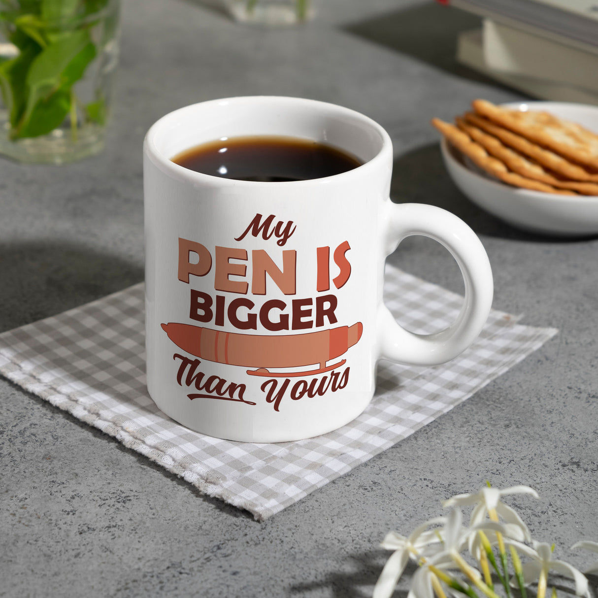 Penis Kaffeebecher mit Spruch My Pen is bigger than yours