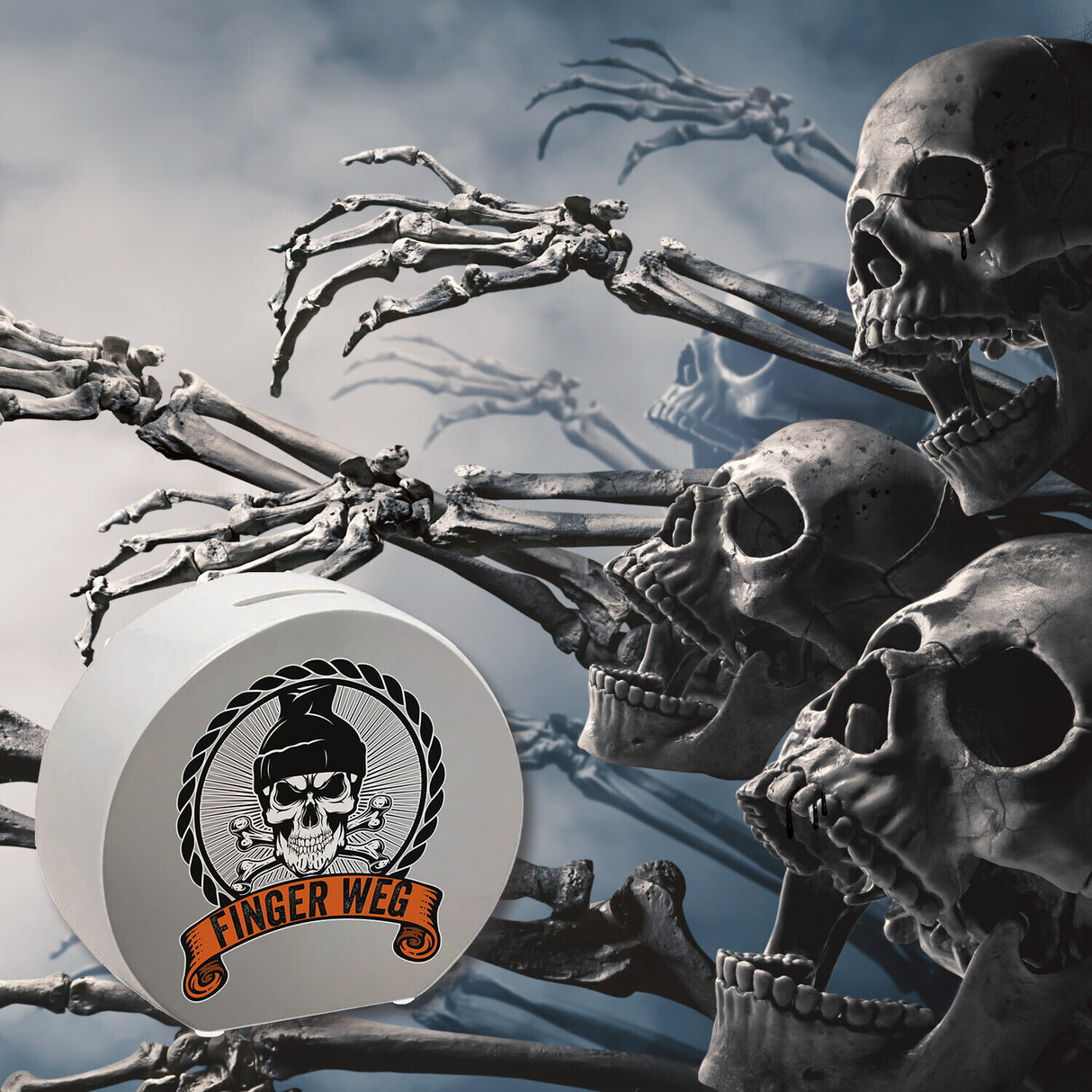 Totenkopf Finger Weg Spardose
