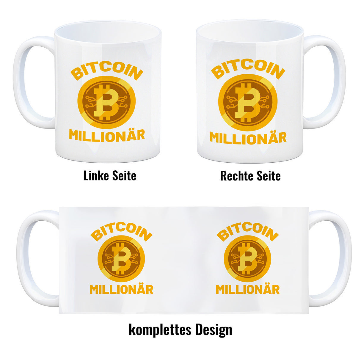 Bitcoin Millionär Kaffeebecher mit Kryptowährung