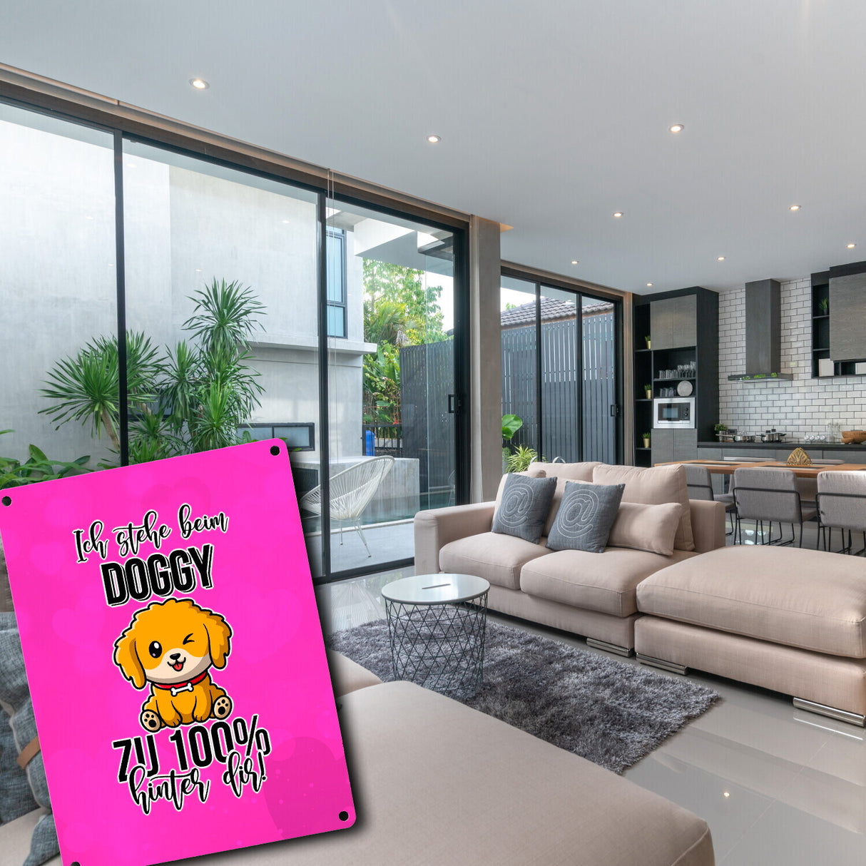 Doggy Style Metallschild in 15x20 cm in Pink Ich stehe beim Doggy zu 100 % hinter dir