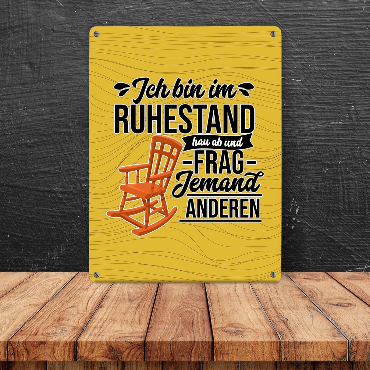 Rente Metallschild in 15x20 cm mit Spruch für Rentner Ich bin im Ruhestand hau ab