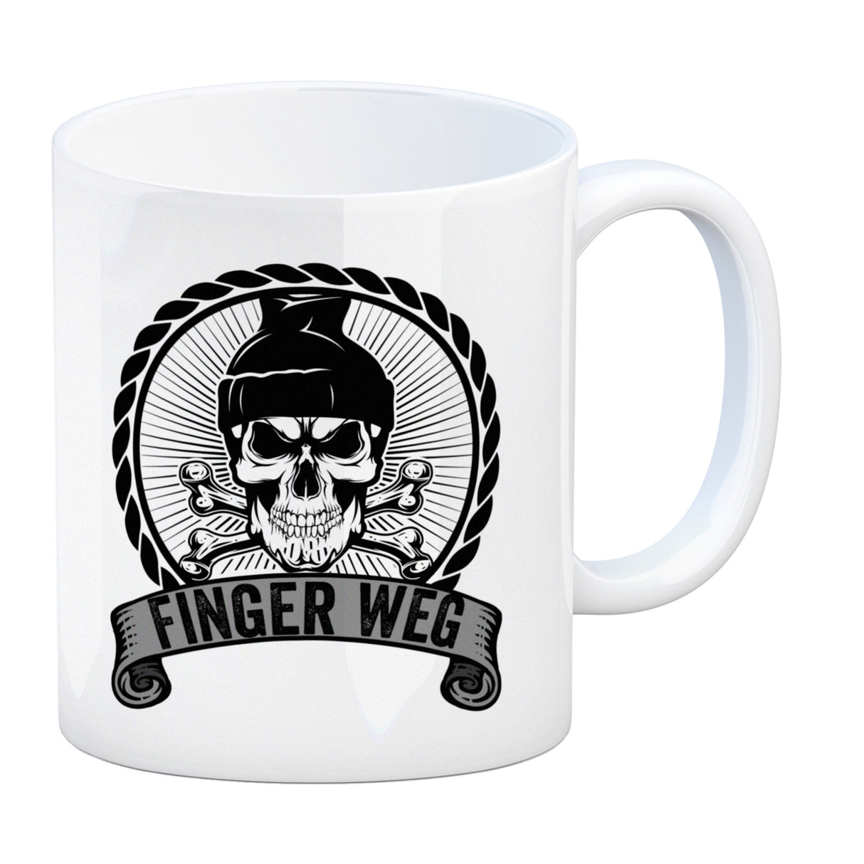 Totenkopf Finger Weg Kaffeebecher mit Banderole