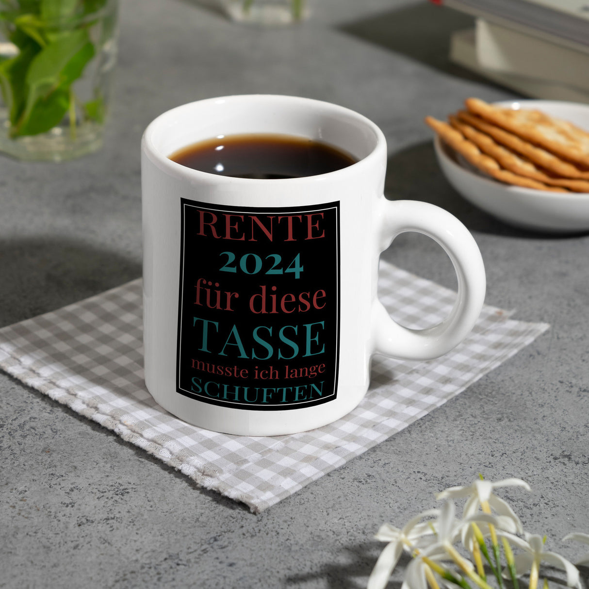 Rente 2024 Kaffeebecher eine bunte Tasse für Rentner
