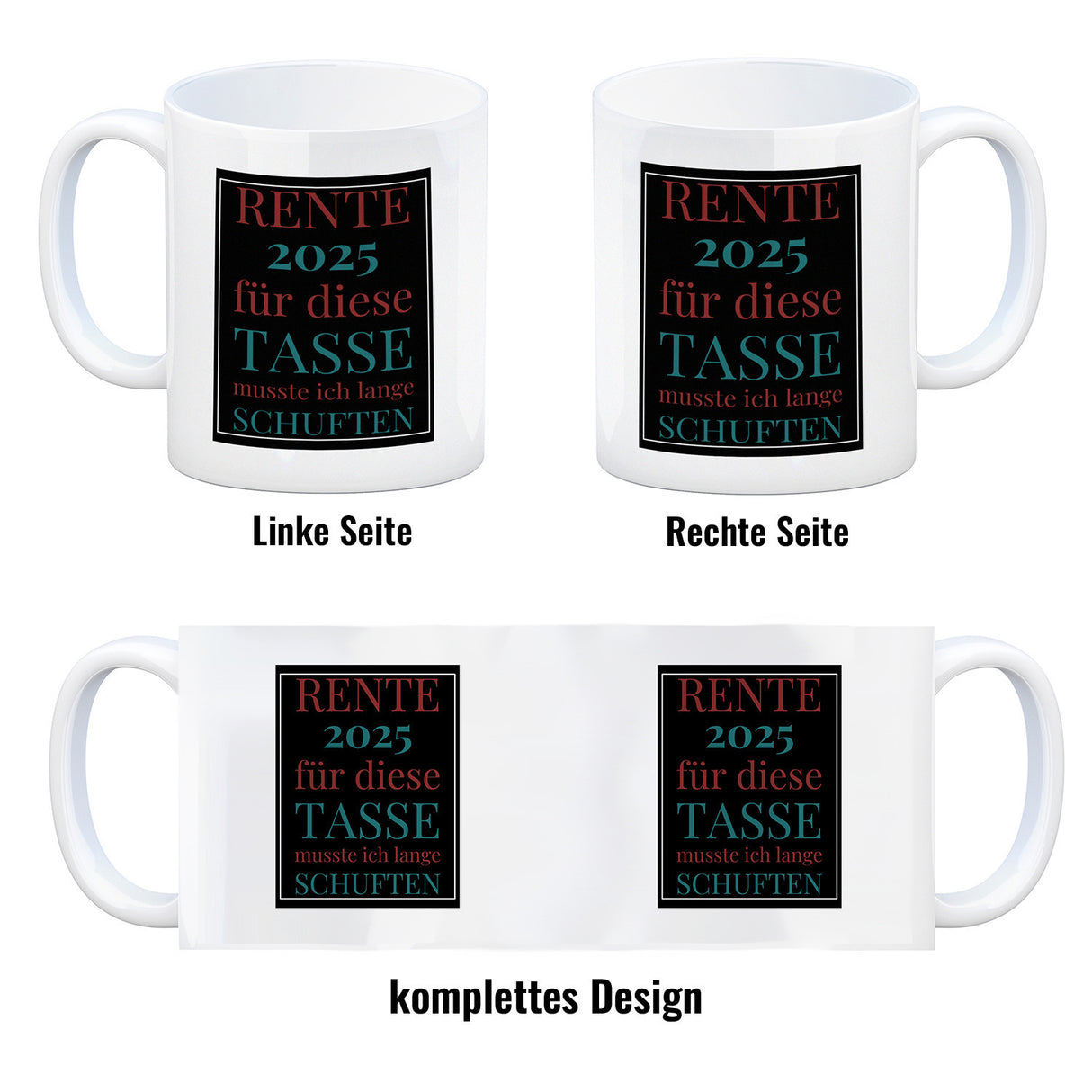 Rente 2025 Kaffeebecher eine bunte Tasse für Rentner