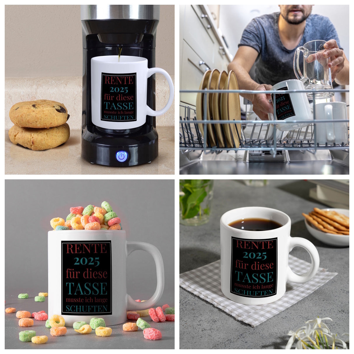 Rente 2025 Kaffeebecher eine bunte Tasse für Rentner