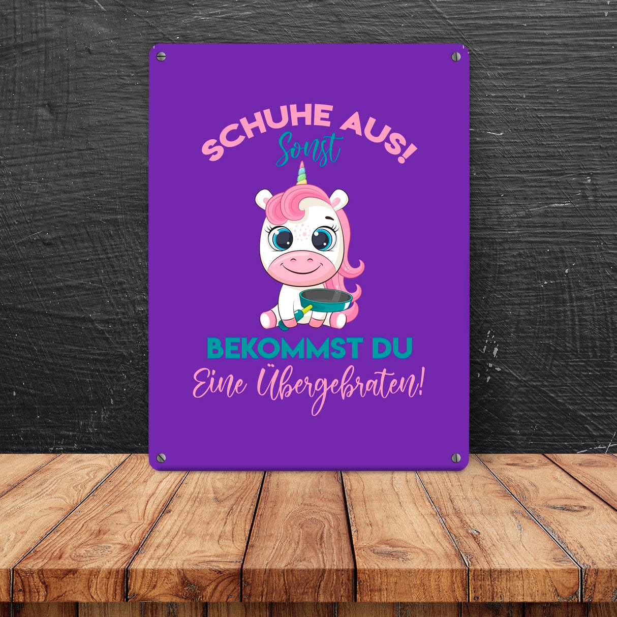 Schuhe aus Einhorn Metallschild in 15x20 cm Du bekommst eine Übergebraten in lila