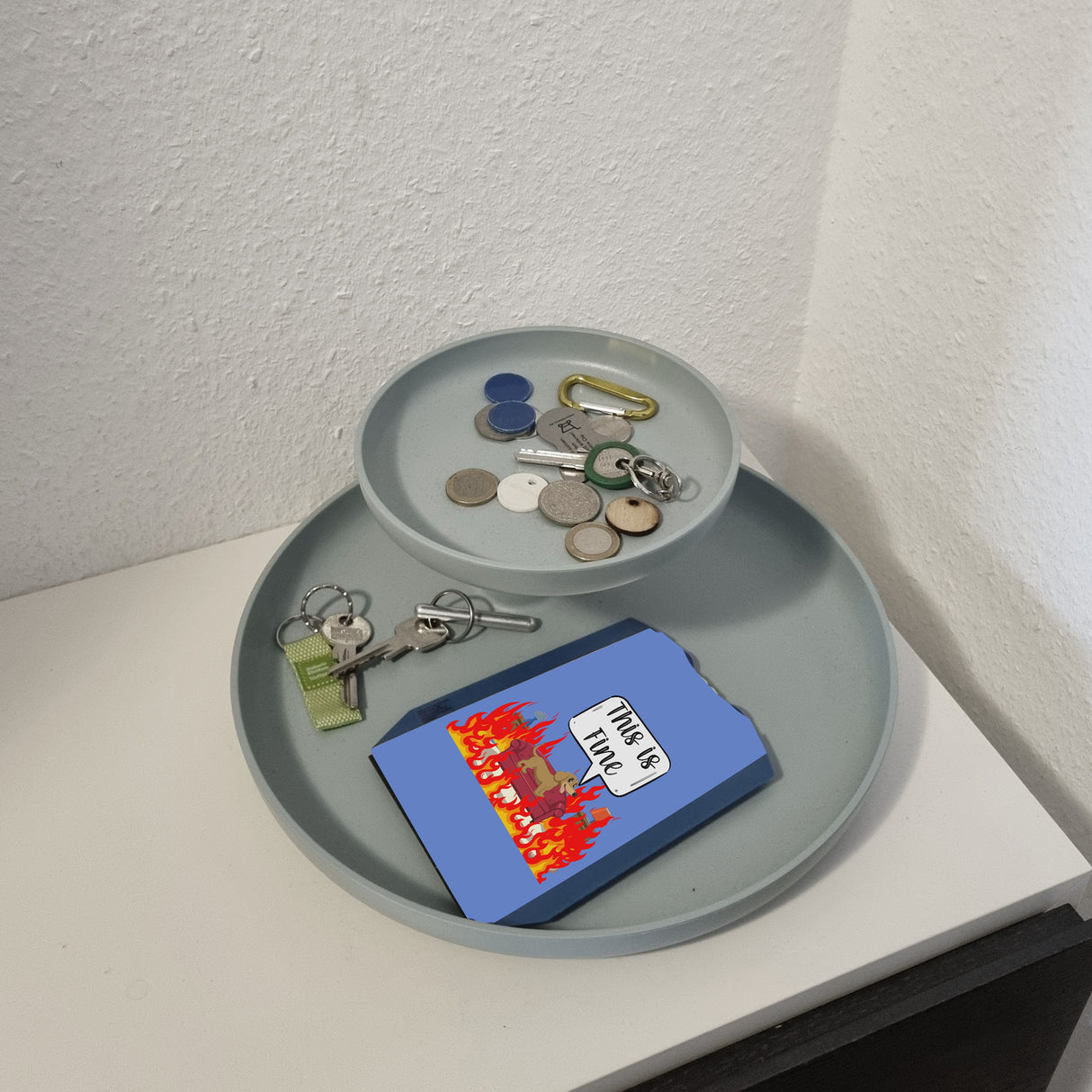 This is fine Parkscheibe Dackel in brennendem Wohnzimmer