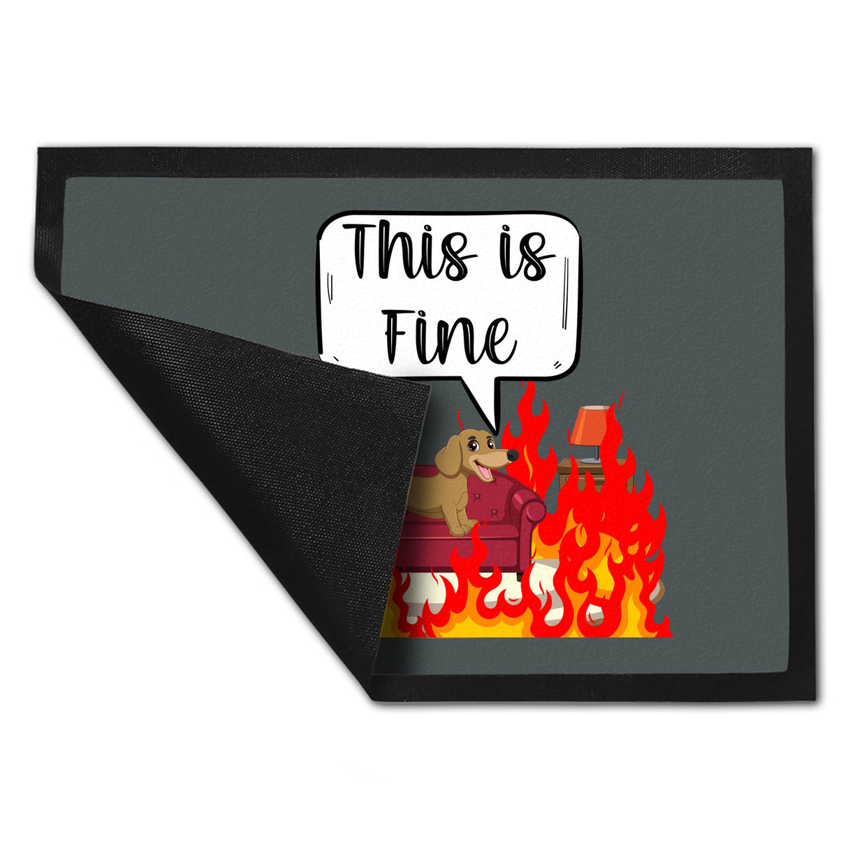 This is fine Fußmatte in 35x50 cm Dackel in brennendem Wohnzimmer
