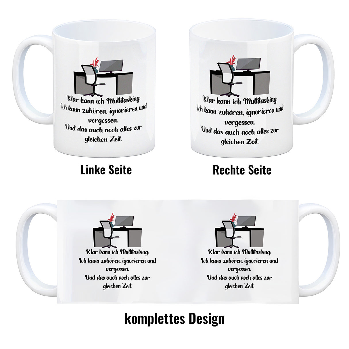 Multitasking Ironie Kaffeebecher mit Spruch für das Büro
