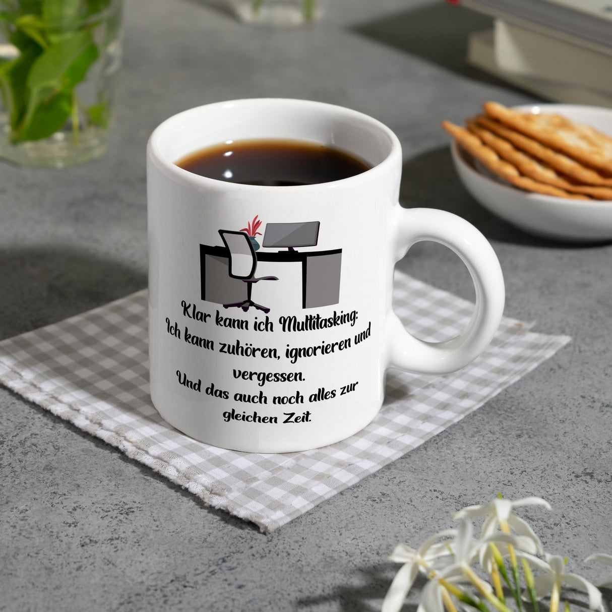 Multitasking Ironie Kaffeebecher mit Spruch für das Büro