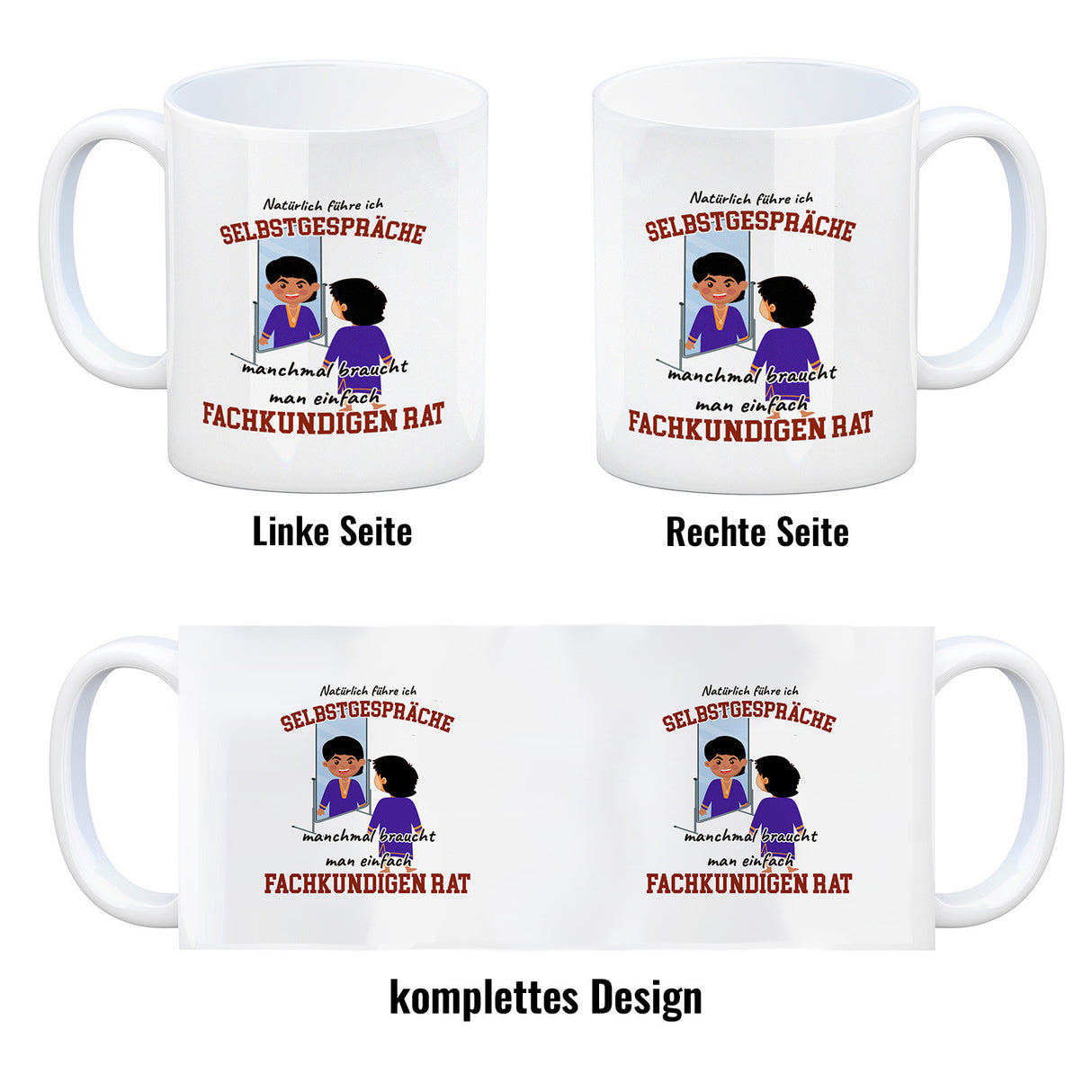 Spiegelbild und Selbstgespräche Kaffeebecher mit Spruch fürs Büro