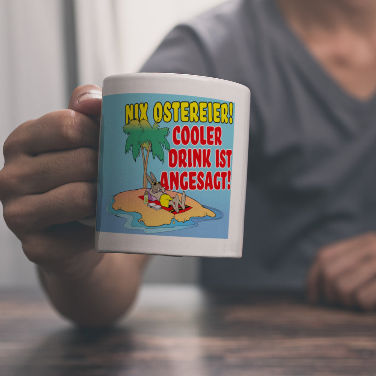 Osterhase im Urlaub Kaffeebecher mit Spruch