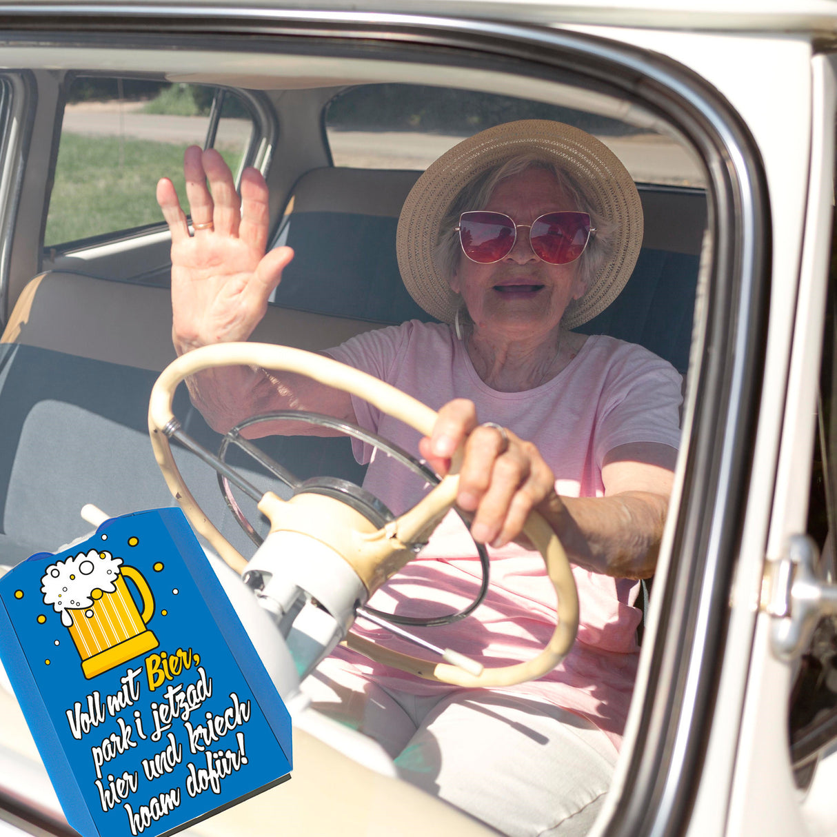 Bayrischer Spruch über Bier Parkscheibe in blau