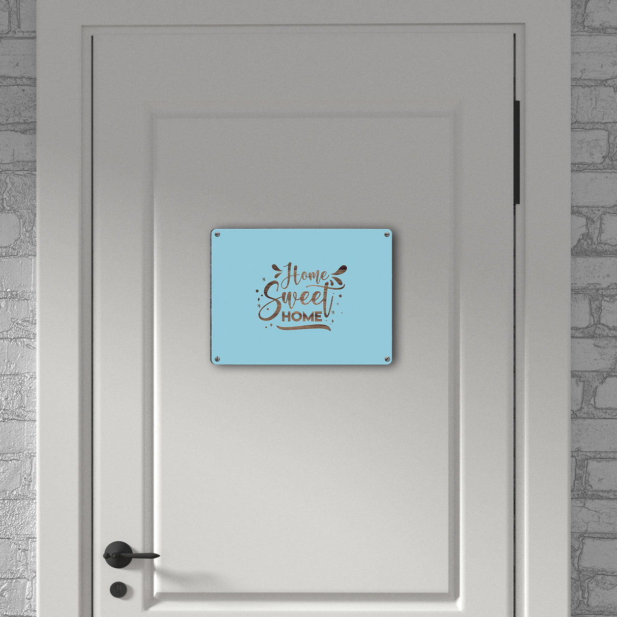 Home Sweet Home Metallschild in 15x20 cm mit hellblauem Hintergrund