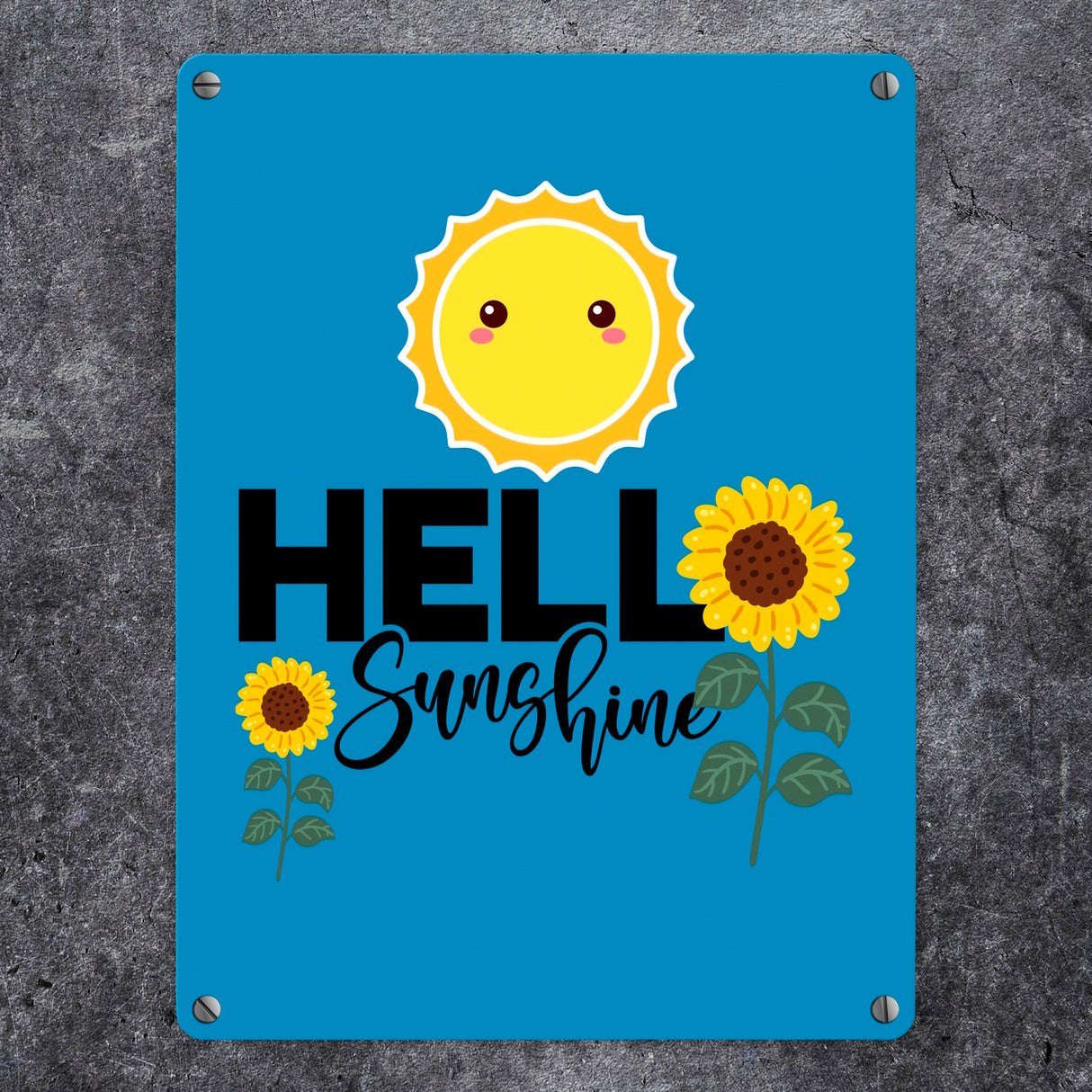 Gute Laune Metallschild in 15x20 cm mit Spruch Hello Sunshine