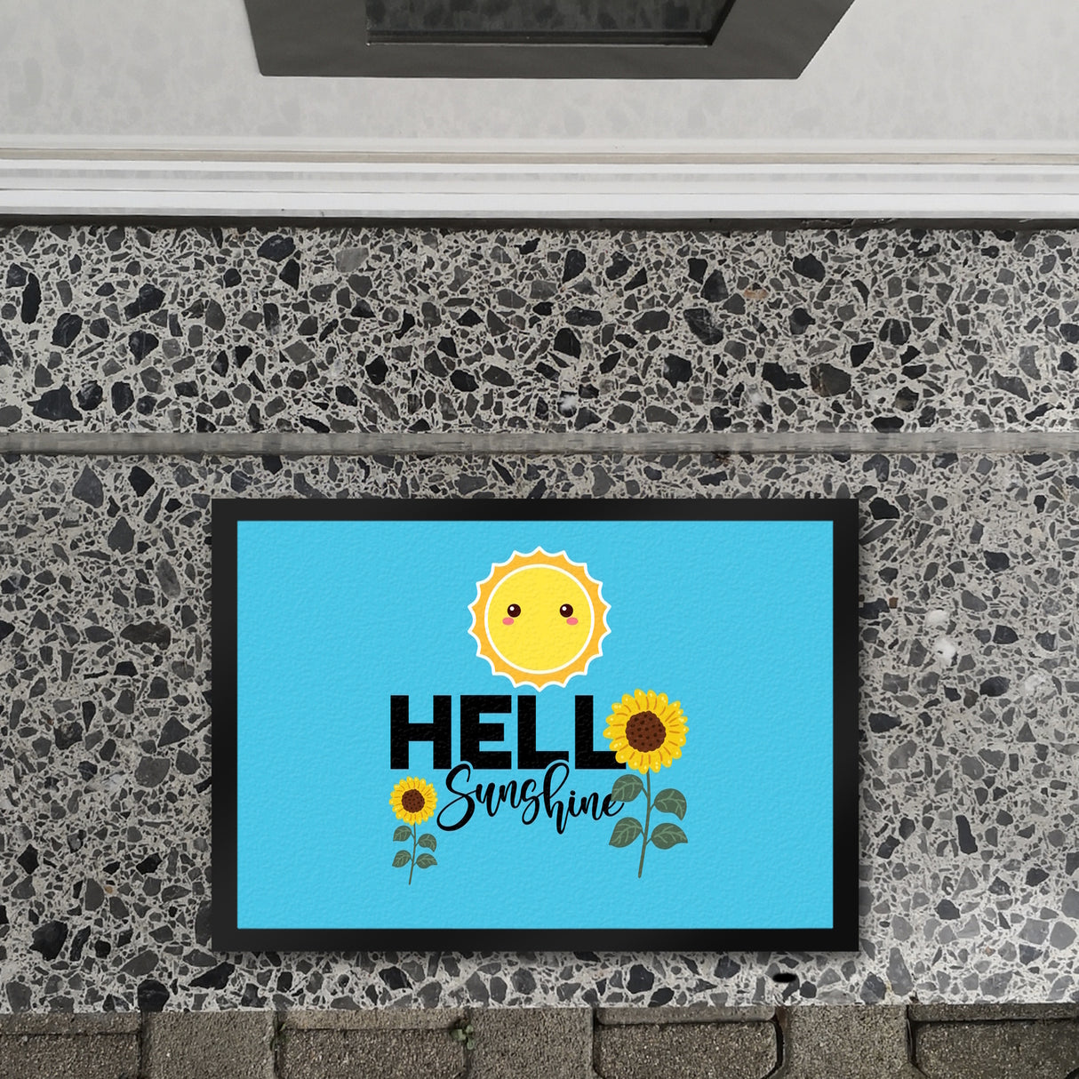 Gute Laune Fußmatte in 35x50 cm in hellblau mit Spruch Hello Sunshine