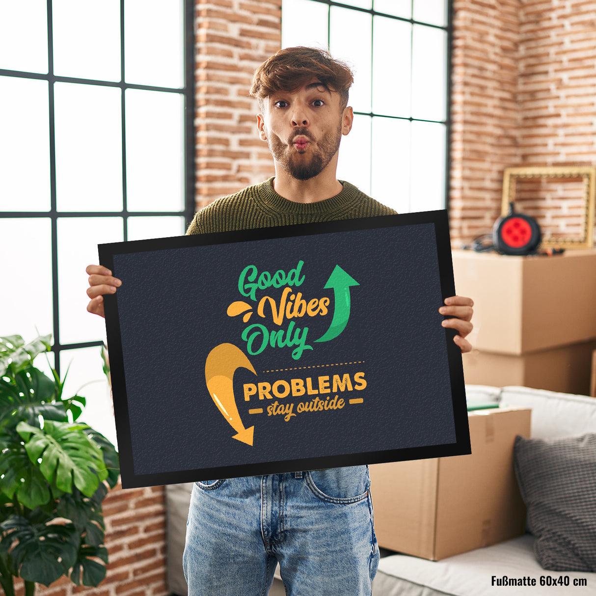 Good Vibes Only Fußmatte in 35x50 cm in dunkelgrau Problems stay outside
